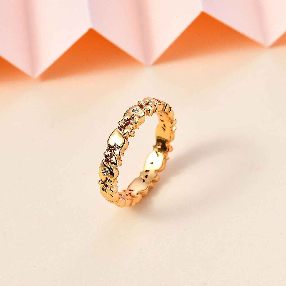 Diamond Heart Band Ring Yellow Gold Coated Sterling Silver 7796294 1