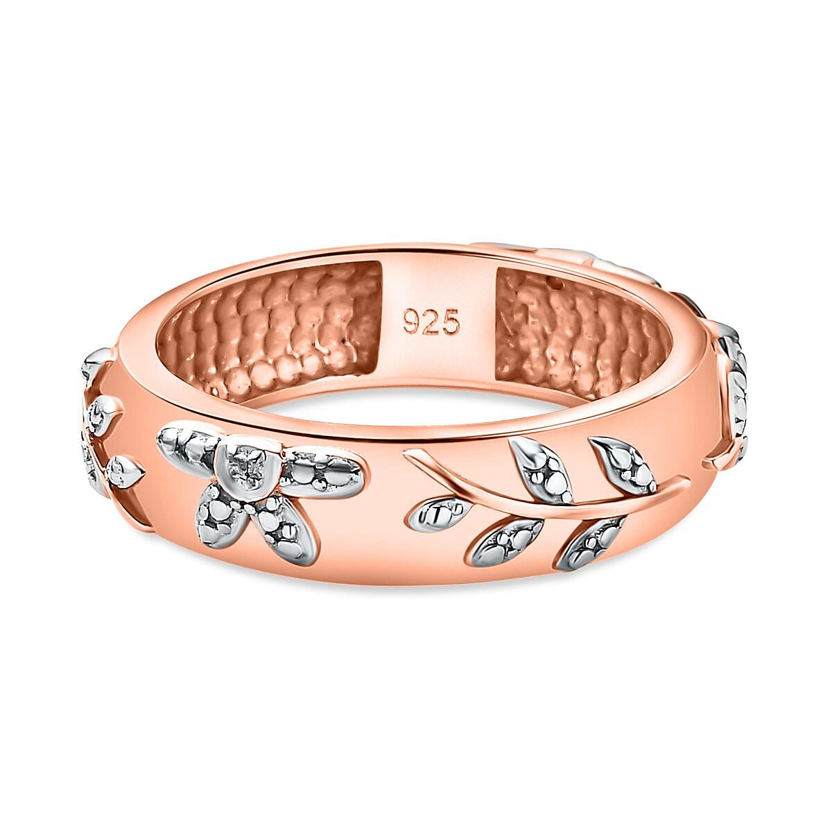 Natural Diamond Leaf Band Ring in 14K Rose Gold Overlay Sterling Silver 7661288 0