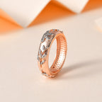 Natural Diamond Leaf Band Ring in 14K Rose Gold Overlay Sterling Silver