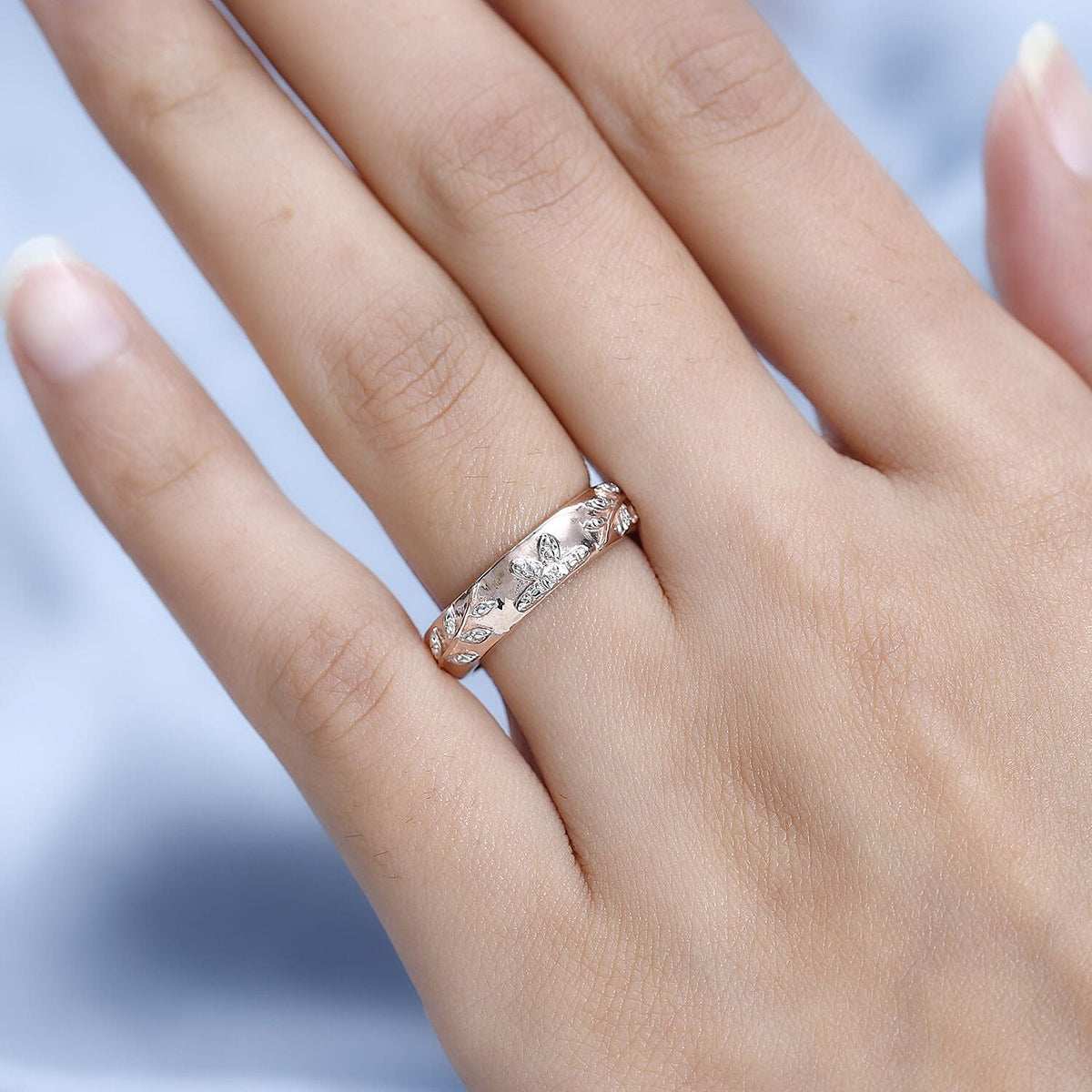 Natural Diamond Leaf Band Ring in 14K Rose Gold Overlay Sterling Silver 7661288 2
