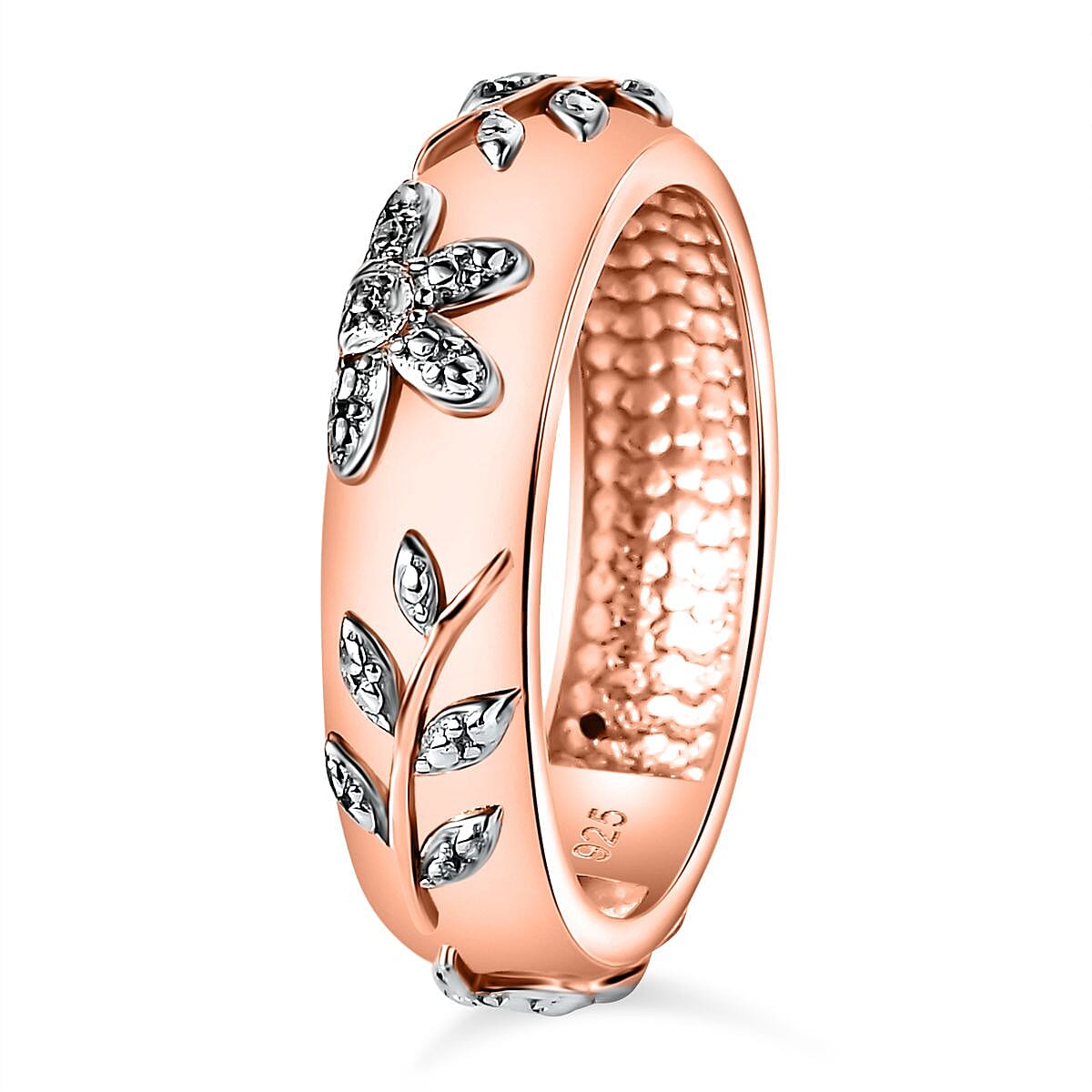 Natural Diamond Leaf Band Ring in 14K Rose Gold Overlay Sterling Silver 7661288 3