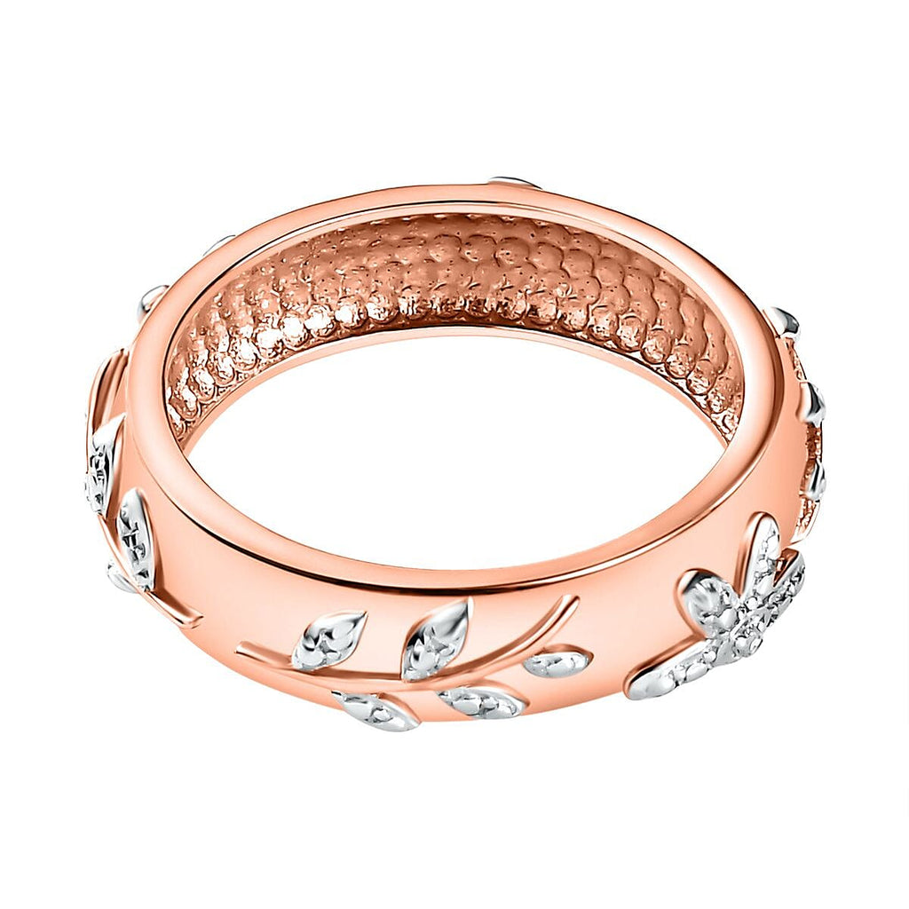 Natural Diamond Leaf Band Ring in 14K Rose Gold Overlay Sterling Silver