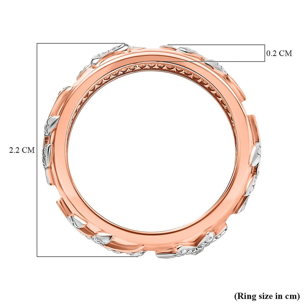 Natural Diamond Leaf Band Ring in 14K Rose Gold Overlay Sterling Silver