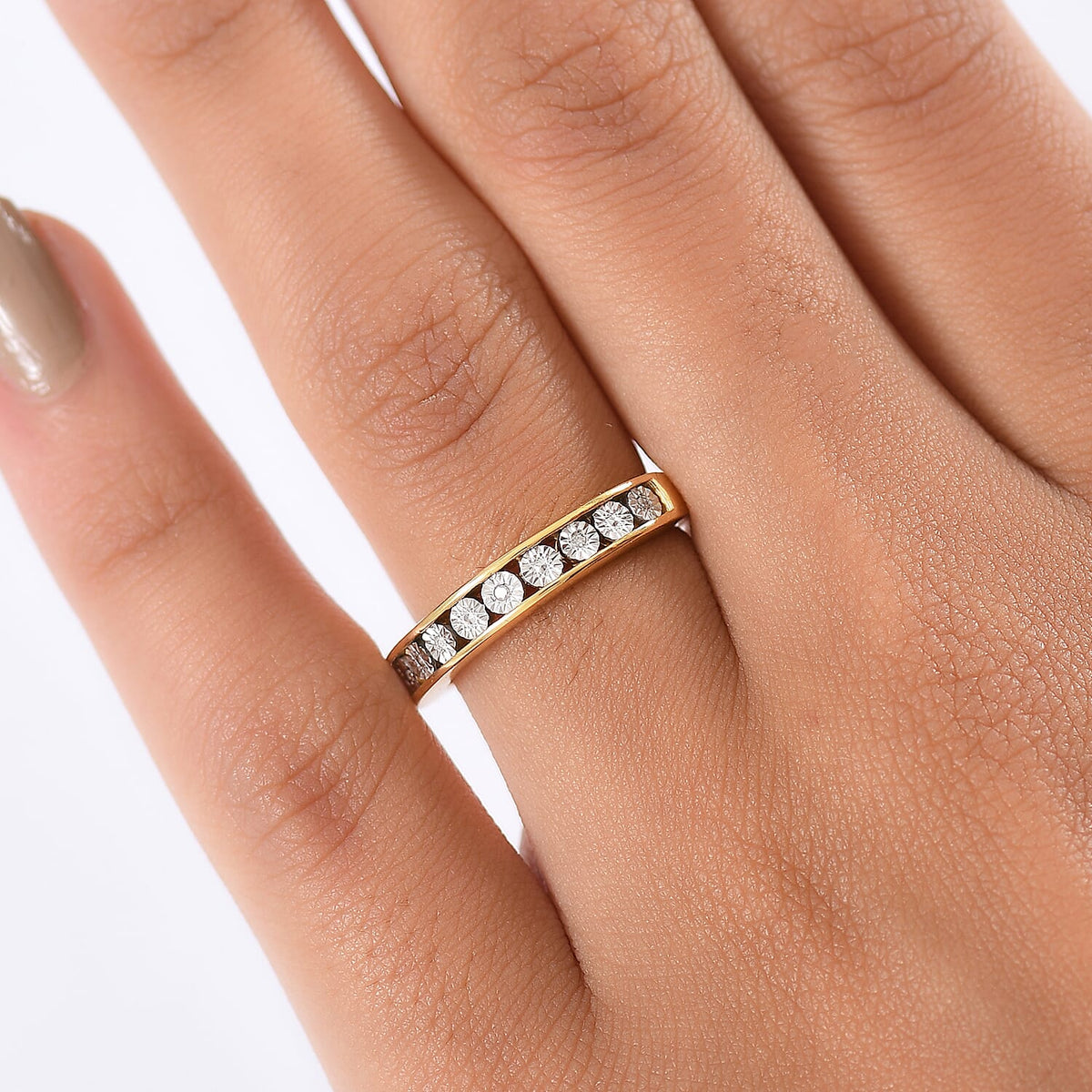 White Diamond Band Ring in 18K Vermeil Yellow Gold Plated Sterling Silver 8273260 2