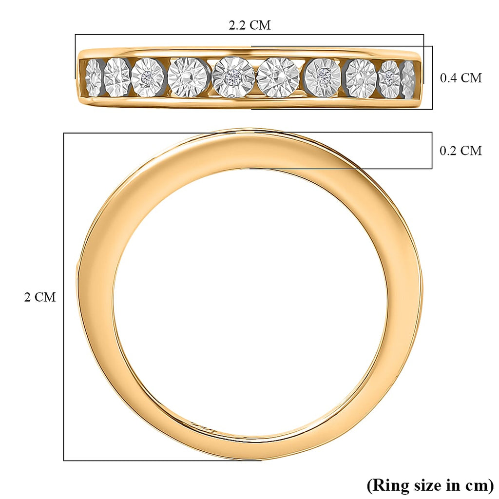 White Diamond Band Ring in 18K Vermeil Yellow Gold Plated Sterling Silver