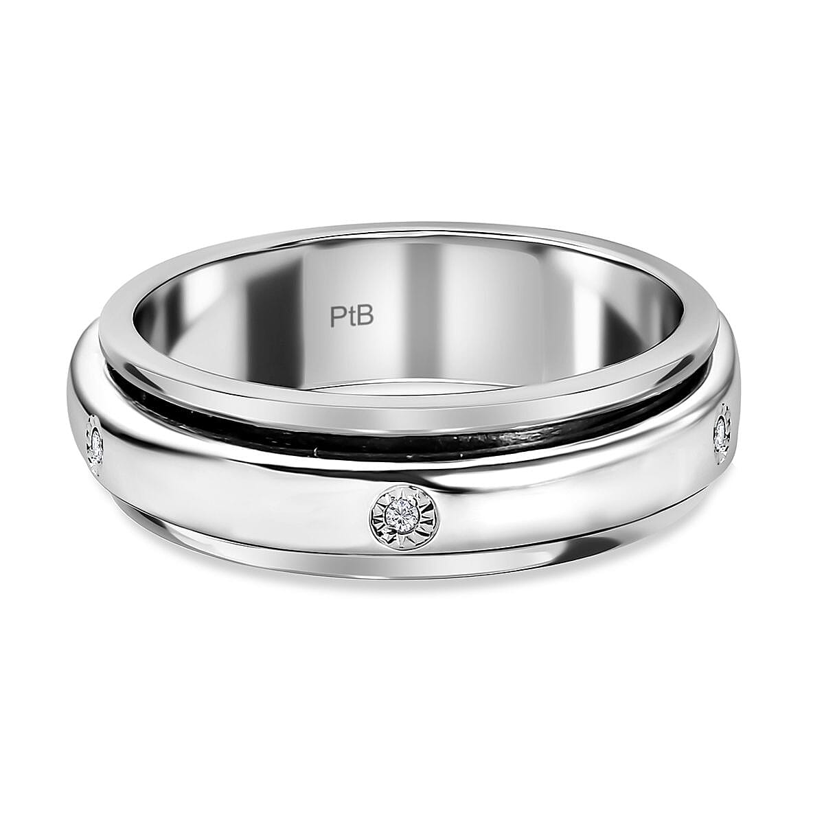 White Diamond Spinner Band Ring in Platinum Overlay Pure Brass,  0.020  Ct. 7817772 0