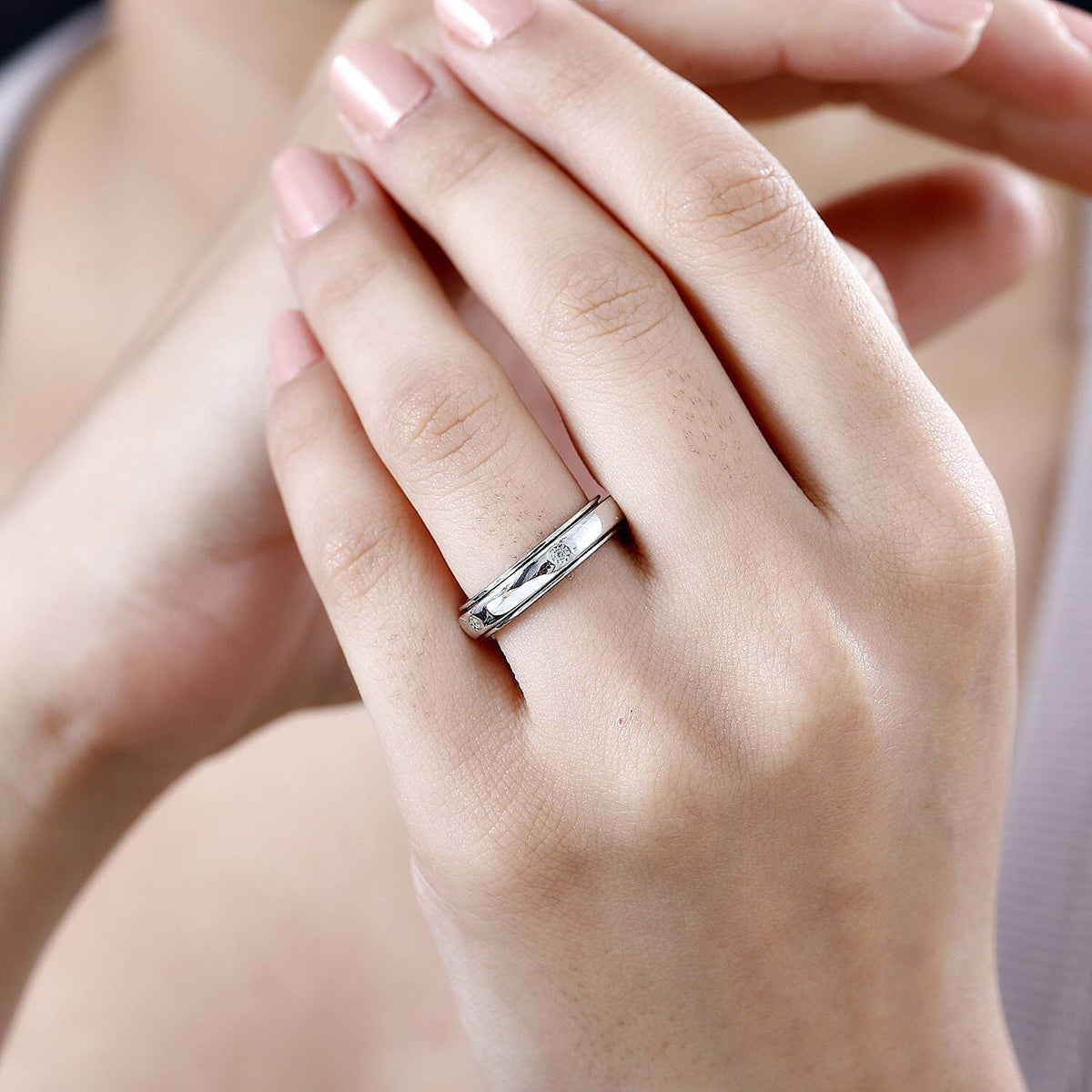 White Diamond Spinner Band Ring in Platinum Overlay Pure Brass,  0.020  Ct. 7817772 2