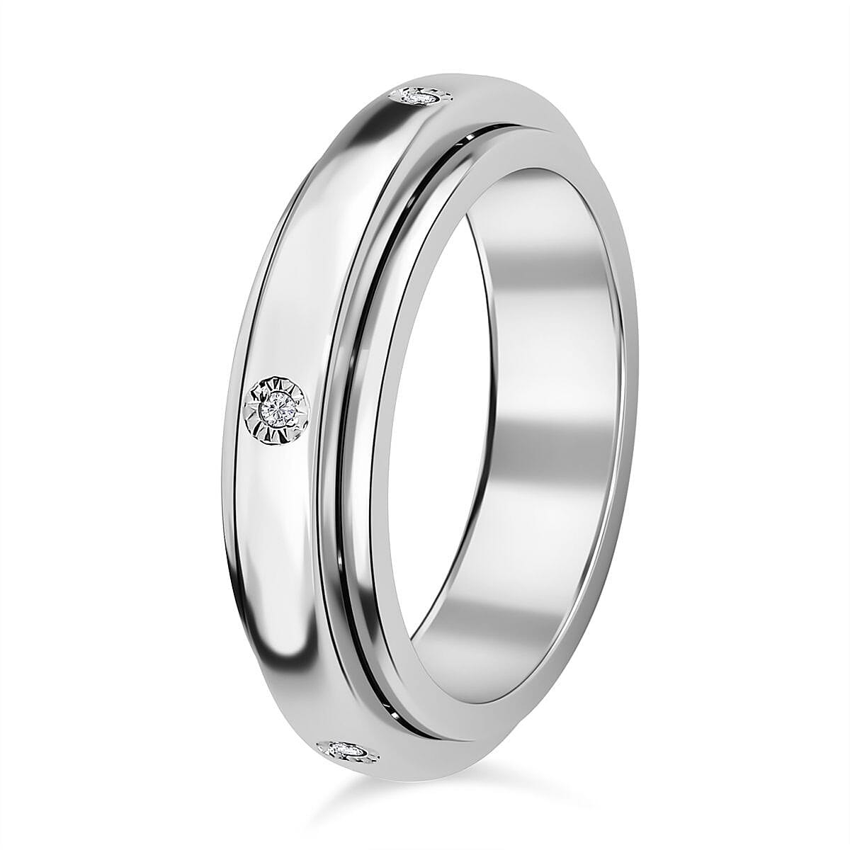 White Diamond Spinner Band Ring in Platinum Overlay Pure Brass,  0.020  Ct. 7817772 3
