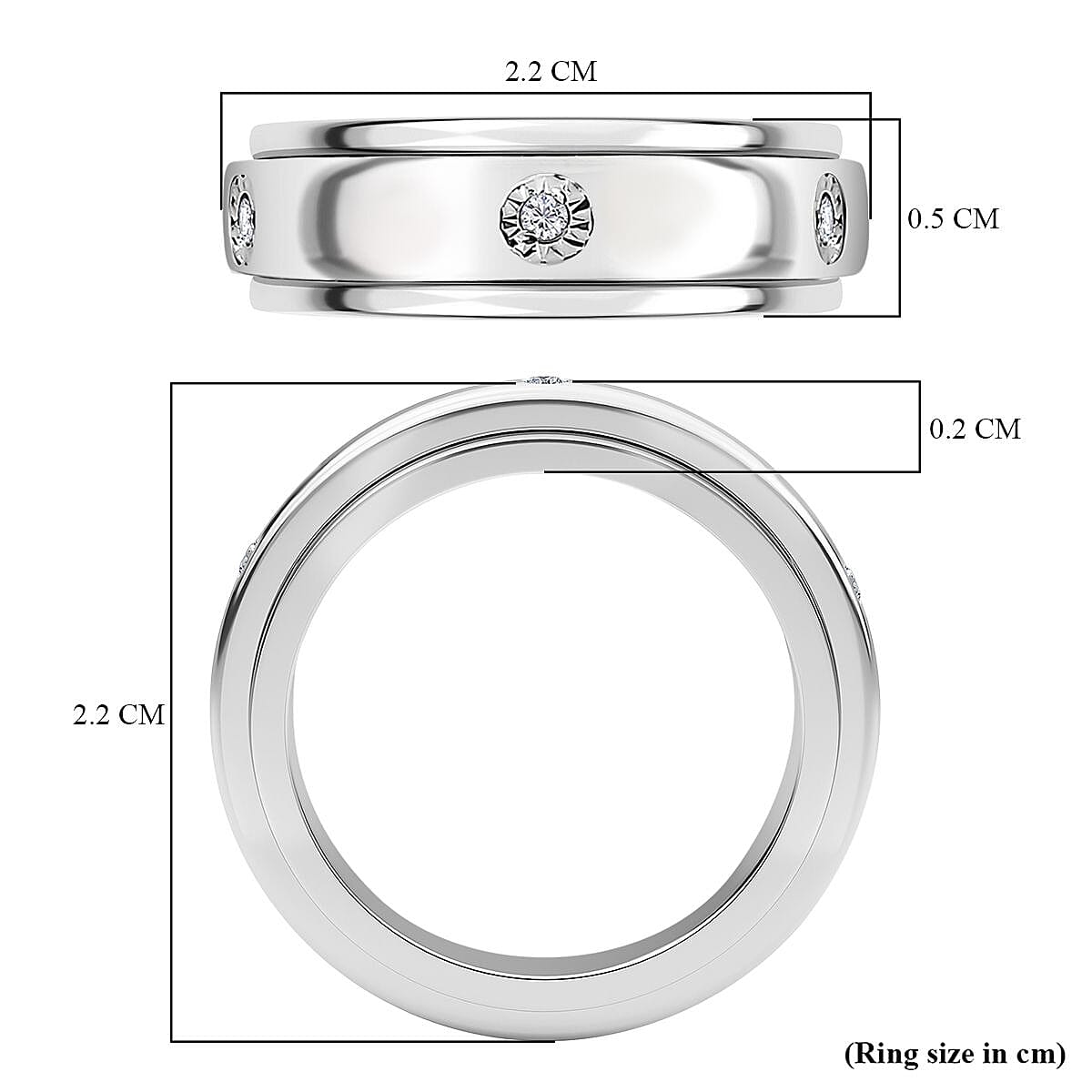 White Diamond Spinner Band Ring in Platinum Overlay Pure Brass,  0.020  Ct. 7817772 5
