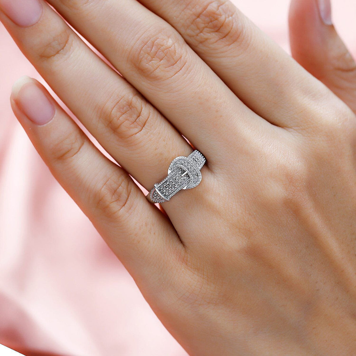 Diamond Band Ring in Platinum Overlay Sterling SilverÂ  7251869 2