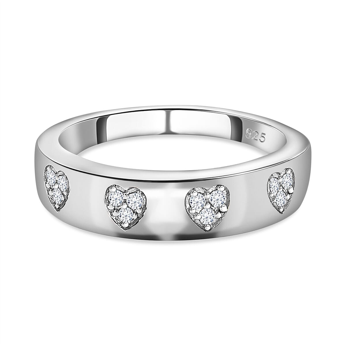 White Diamond Wedding Band Ring in Platinum Overlay Sterling Silver 0.10 ct  0.096  Ct. 7648457 0