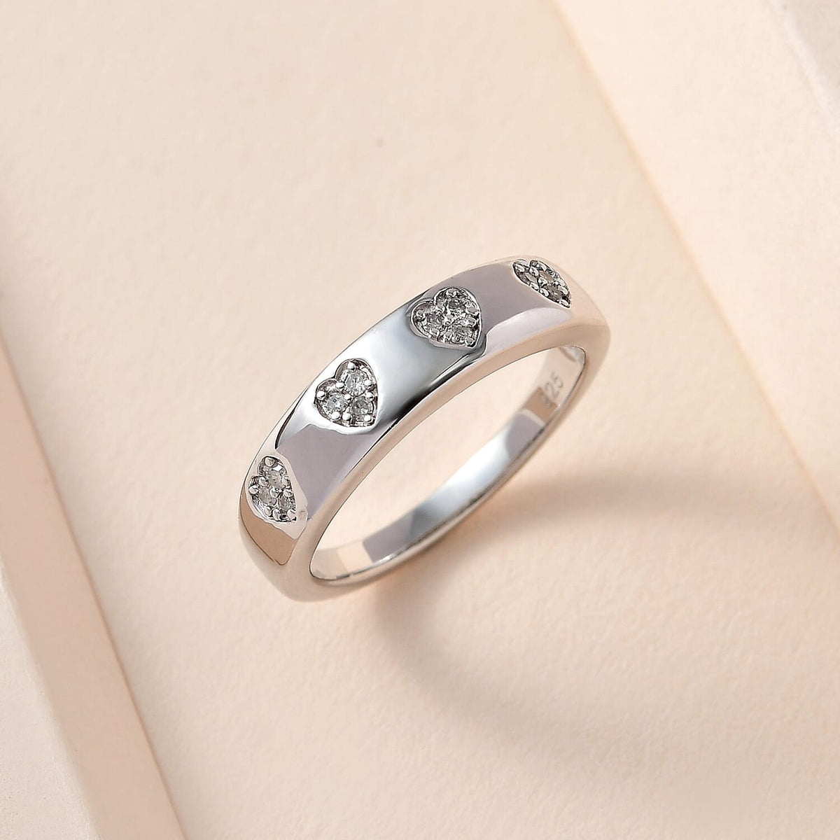 White Diamond Wedding Band Ring in Platinum Overlay Sterling Silver 0.10 ct  0.096  Ct. 7648457 2