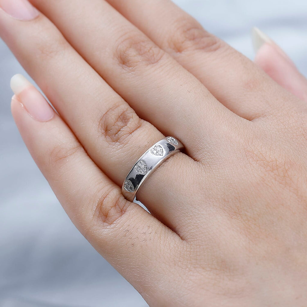 White Diamond  Band Ring in Platinum Overlay Sterling Silver 0.10 ct  0.096  Ct.