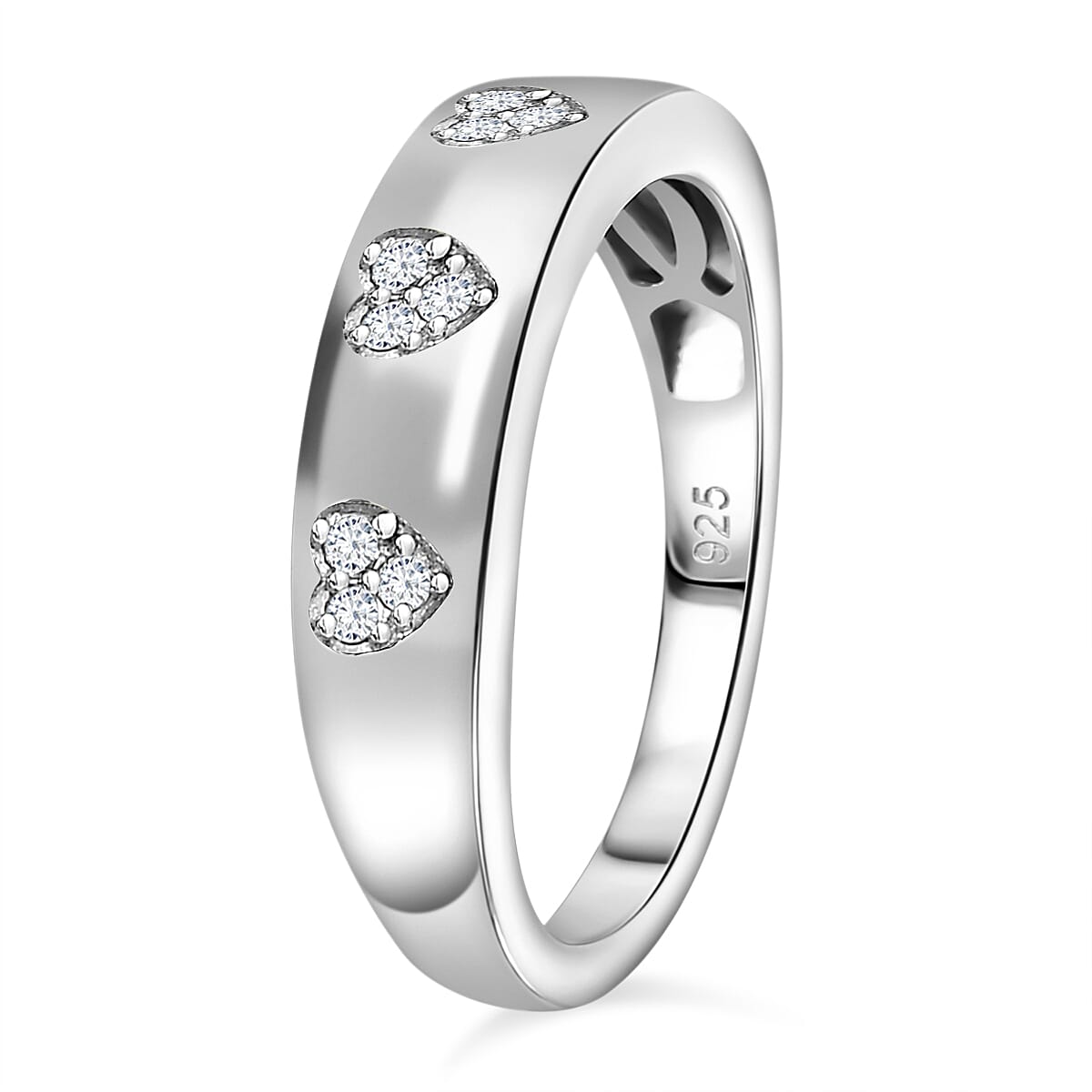 White Diamond Wedding Band Ring in Platinum Overlay Sterling Silver 0.10 ct  0.096  Ct. 7648457 4
