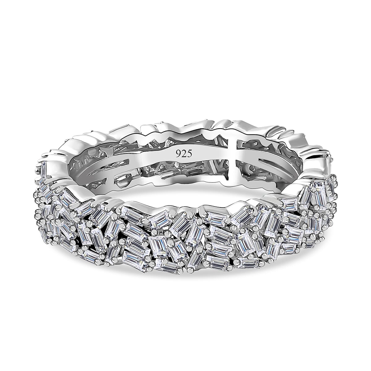 Diamond Fire Cracker Band Ring in Platinum Overlay Sterling Silver 7710746 0