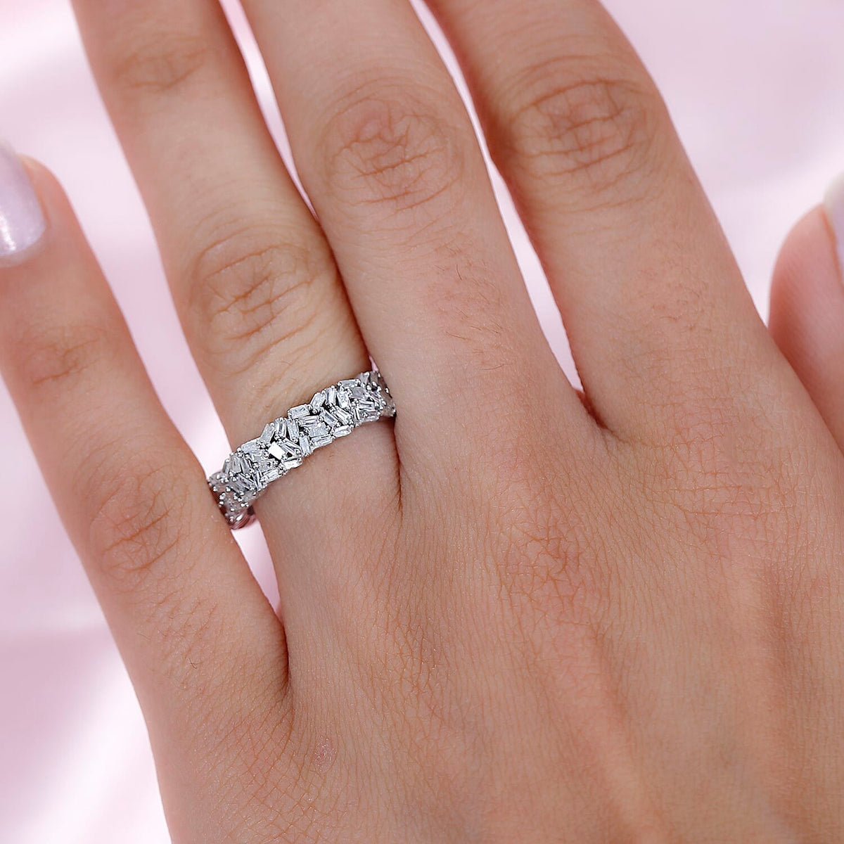 Diamond Fire Cracker Band Ring in Platinum Overlay Sterling Silver 7710746 2