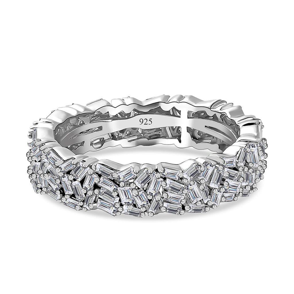Designer Inspired - Diamond Fire Cracker Band Ring in Platinum Overlay Sterling Silver 1.05 Ct