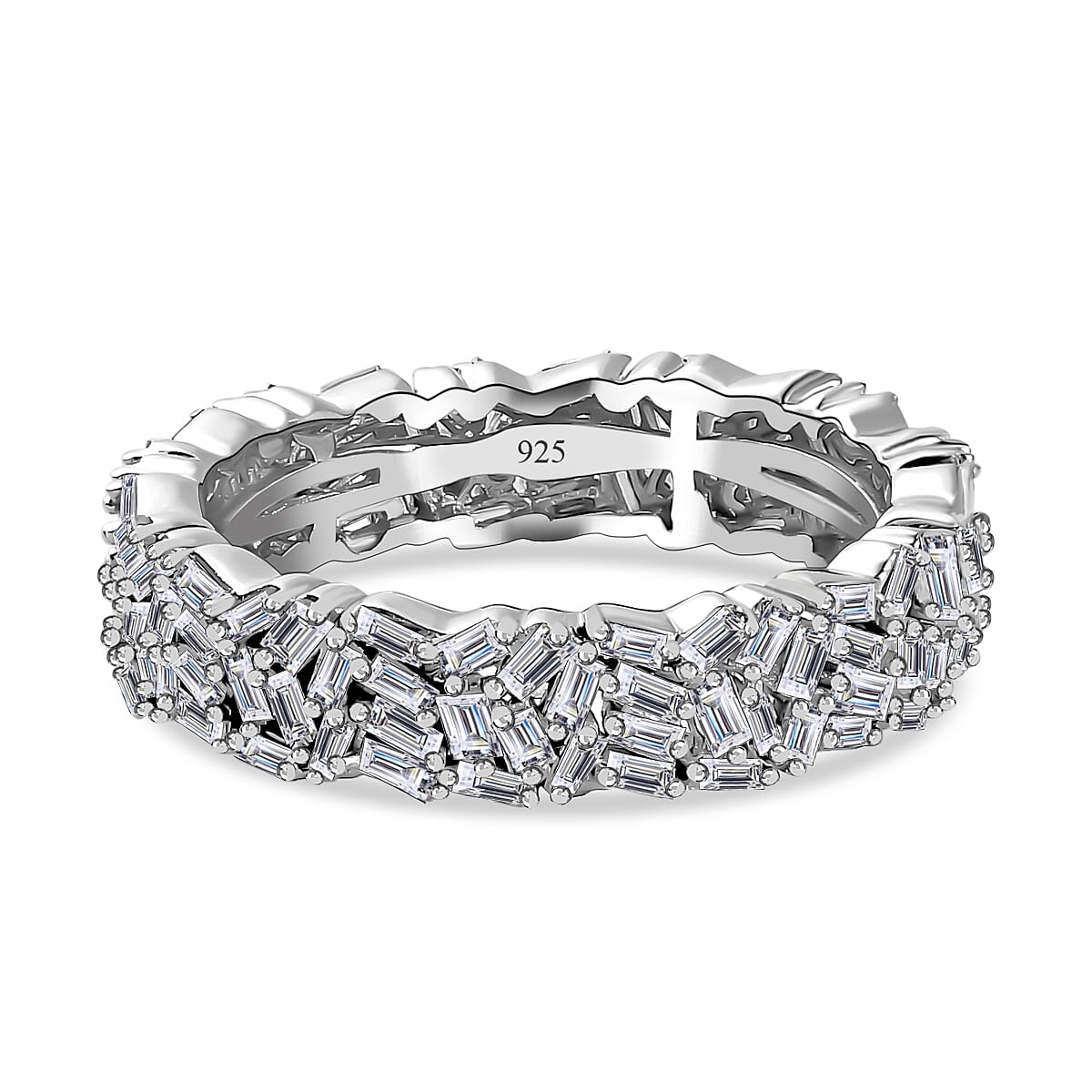 Designer Inspired - Diamond Fire Cracker Band Ring in Platinum Overlay Sterling Silver 1.05 Ct 7710752 0