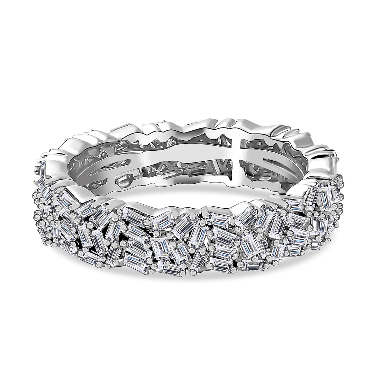 Designer Inspired - Diamond Fire Cracker Band Ring in Platinum Overlay Sterling Silver 1.05 Ct 7710752 4