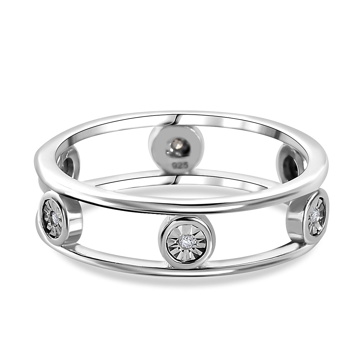 Diamond 6 Stone Band Ring in Rhodium Overlay Sterling Silver 7780328 0