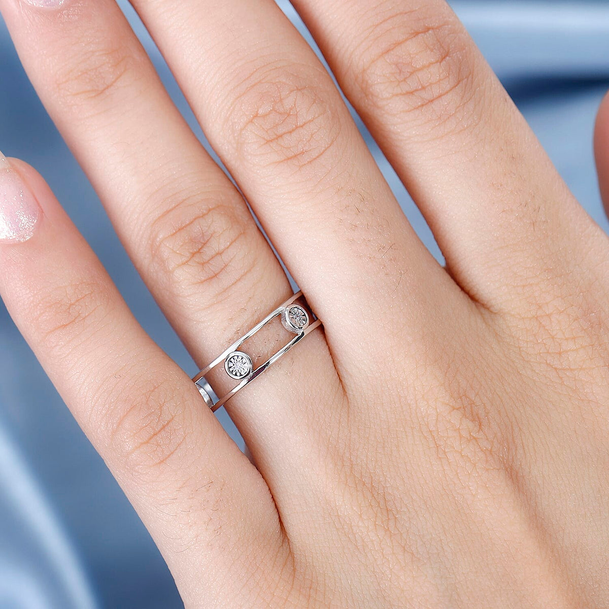 Diamond 6 Stone Band Ring in Rhodium Overlay Sterling Silver 7780328 2