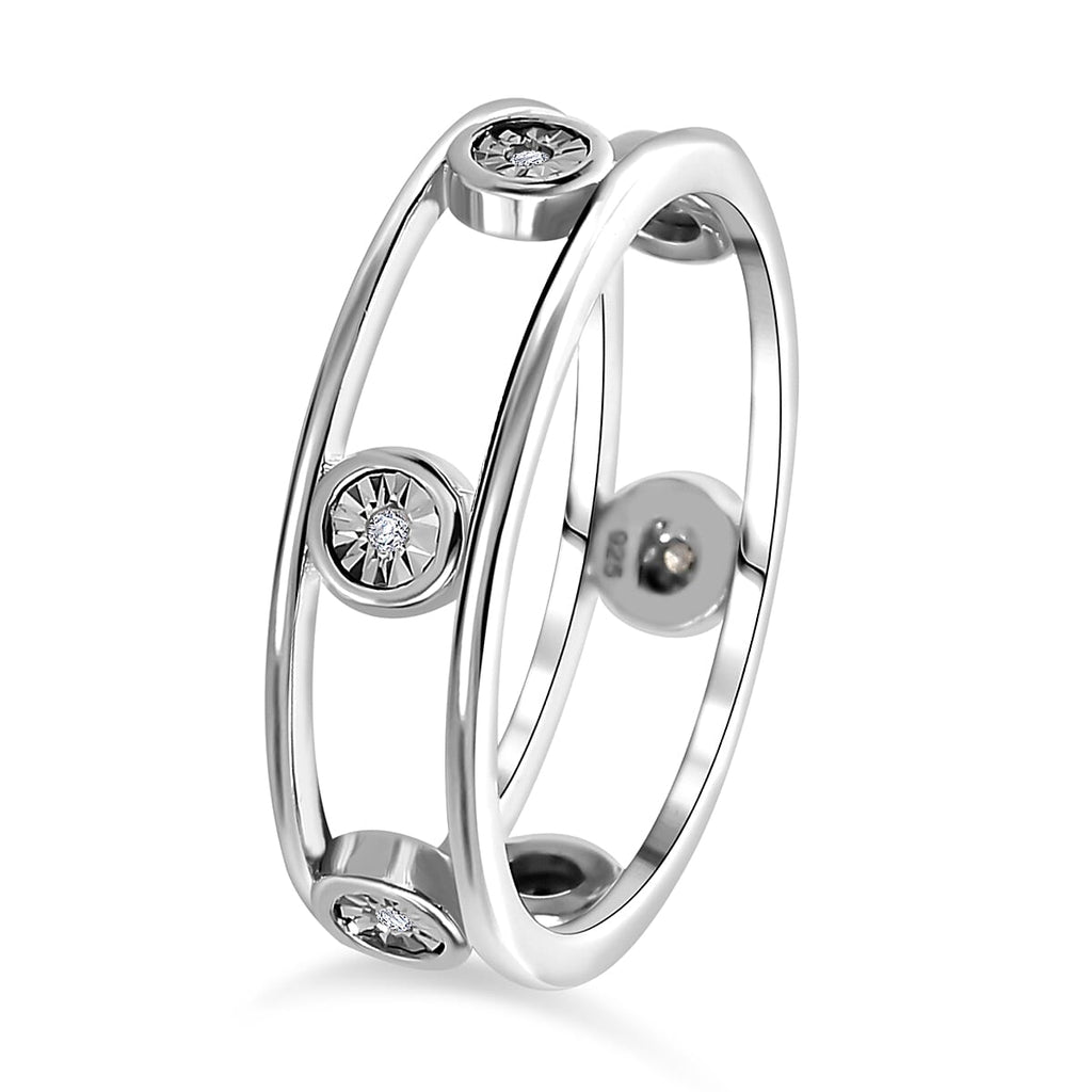 Diamond 6 Stone Band Ring in Rhodium Overlay Sterling Silver