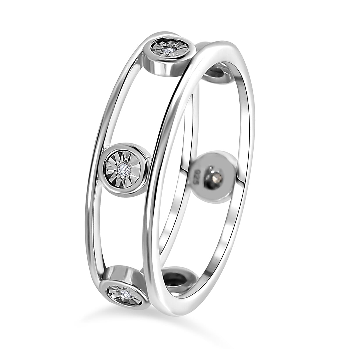 Diamond 6 Stone Band Ring in Rhodium Overlay Sterling Silver 7780328 3
