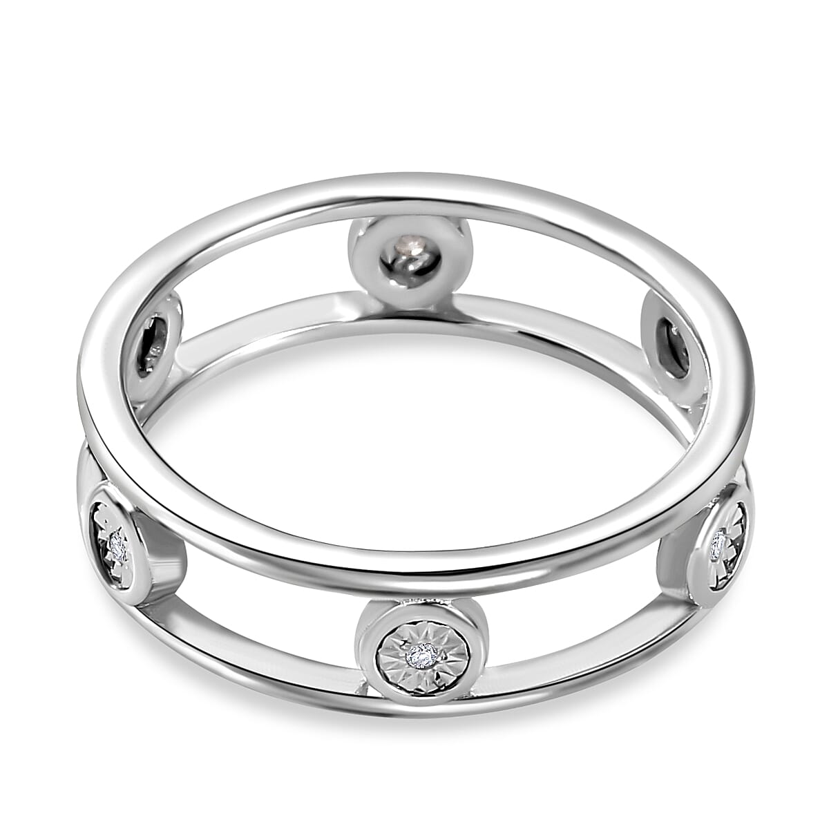 Diamond 6 Stone Band Ring in Rhodium Overlay Sterling Silver 7780328 4