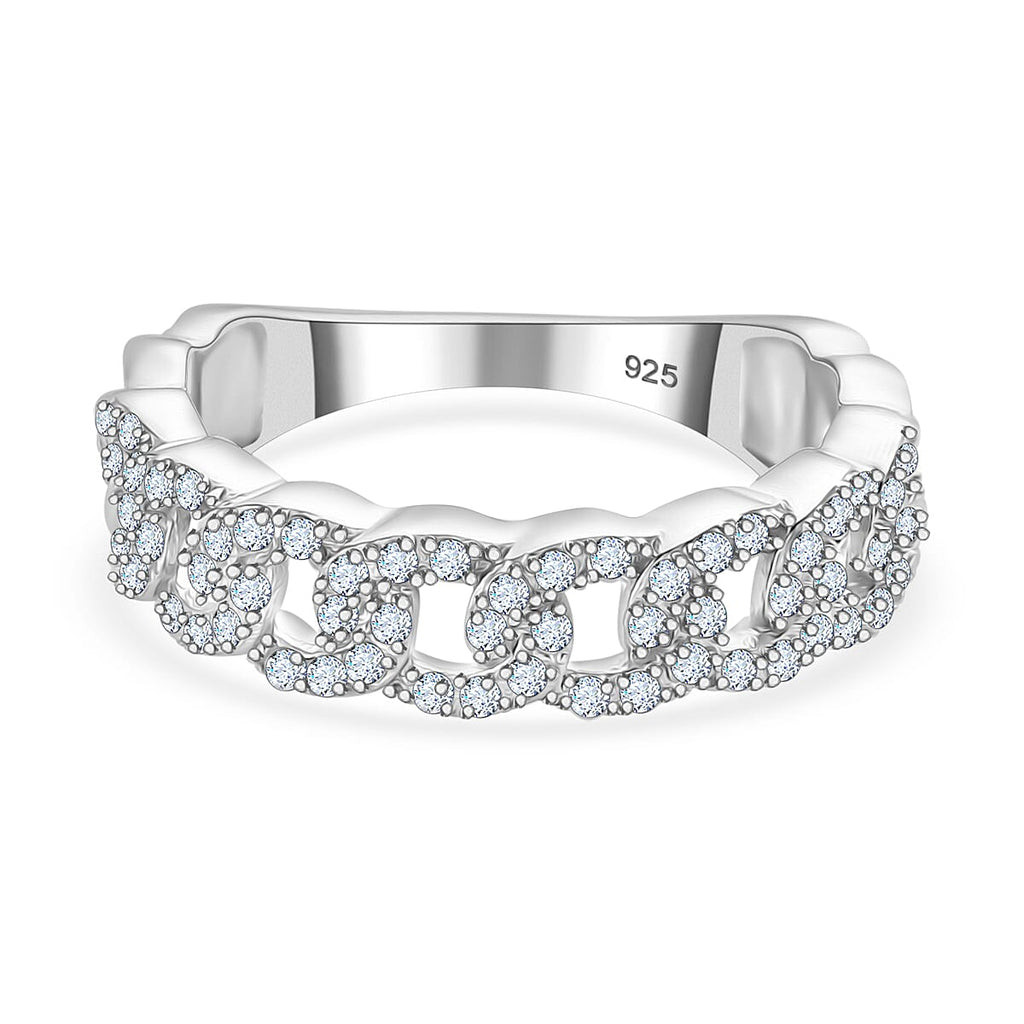 Designer Inspiration - White Diamond Curb Band Ring in Rhodium Overlay Sterling Silver