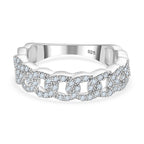Designer Inspiration - White Diamond Curb Band Ring in Rhodium Overlay Sterling Silver
