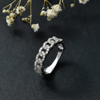 Designer Inspiration - White Diamond Curb Band Ring in Rhodium Overlay Sterling Silver