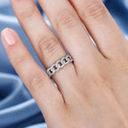 Designer Inspiration - White Diamond Curb Band Ring in Rhodium Overlay Sterling Silver