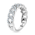 Designer Inspiration - White Diamond Curb Band Ring in Rhodium Overlay Sterling Silver