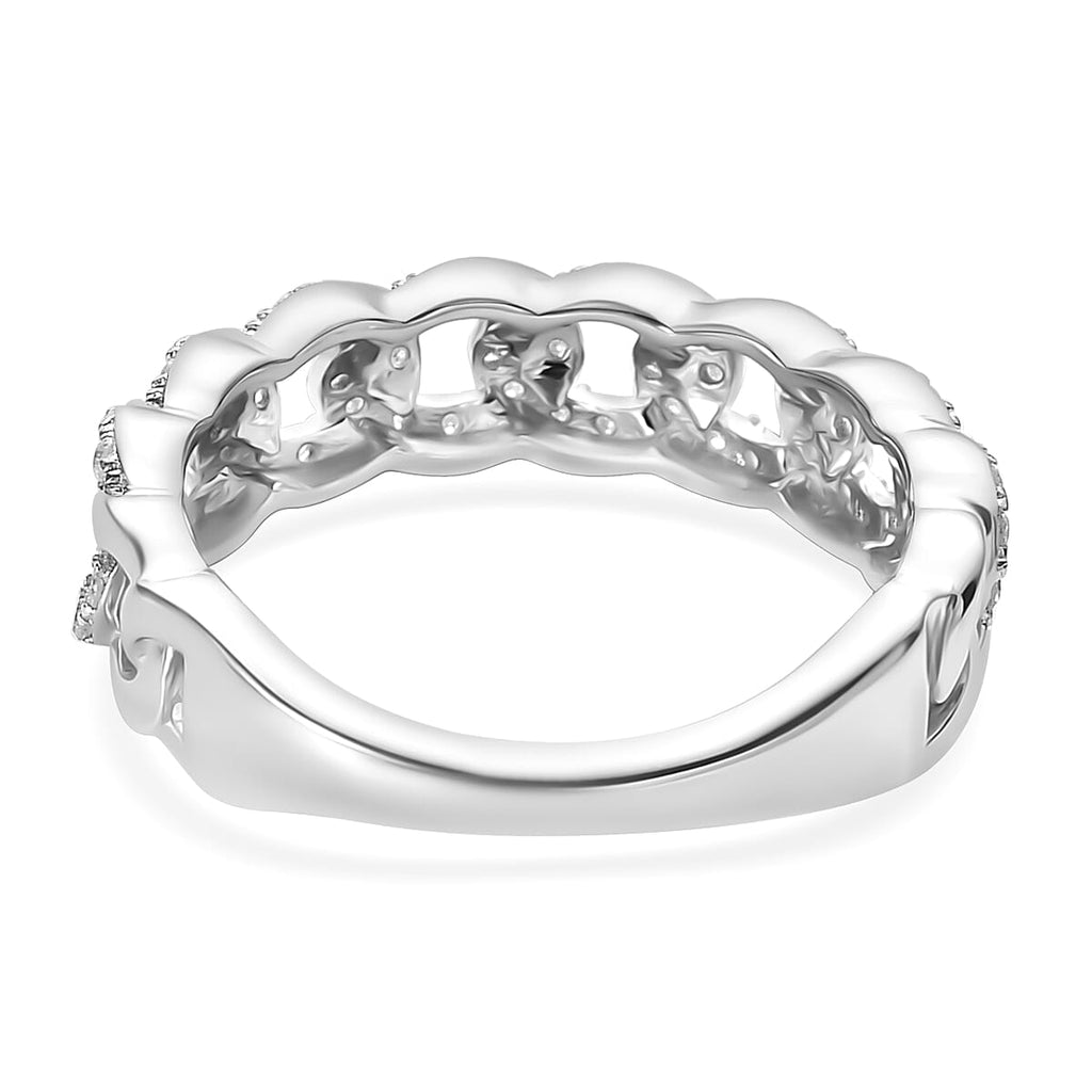 Designer Inspiration - White Diamond Curb Band Ring in Rhodium Overlay Sterling Silver