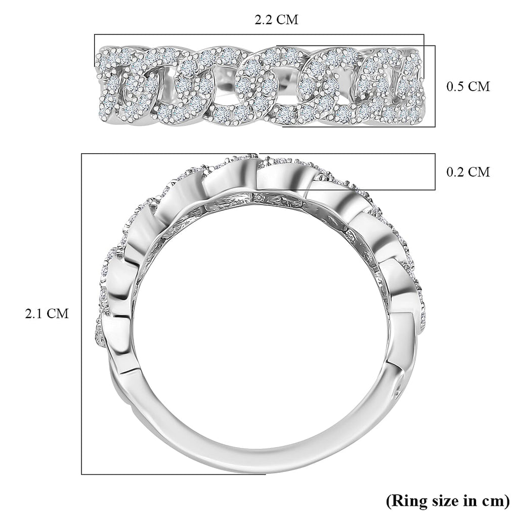 Designer Inspiration - White Diamond Curb Band Ring in Rhodium Overlay Sterling Silver