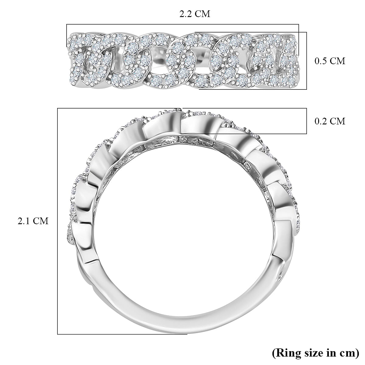 Designer Inspiration - White Diamond Curb Band Ring in Rhodium Overlay Sterling Silver 7804549 5