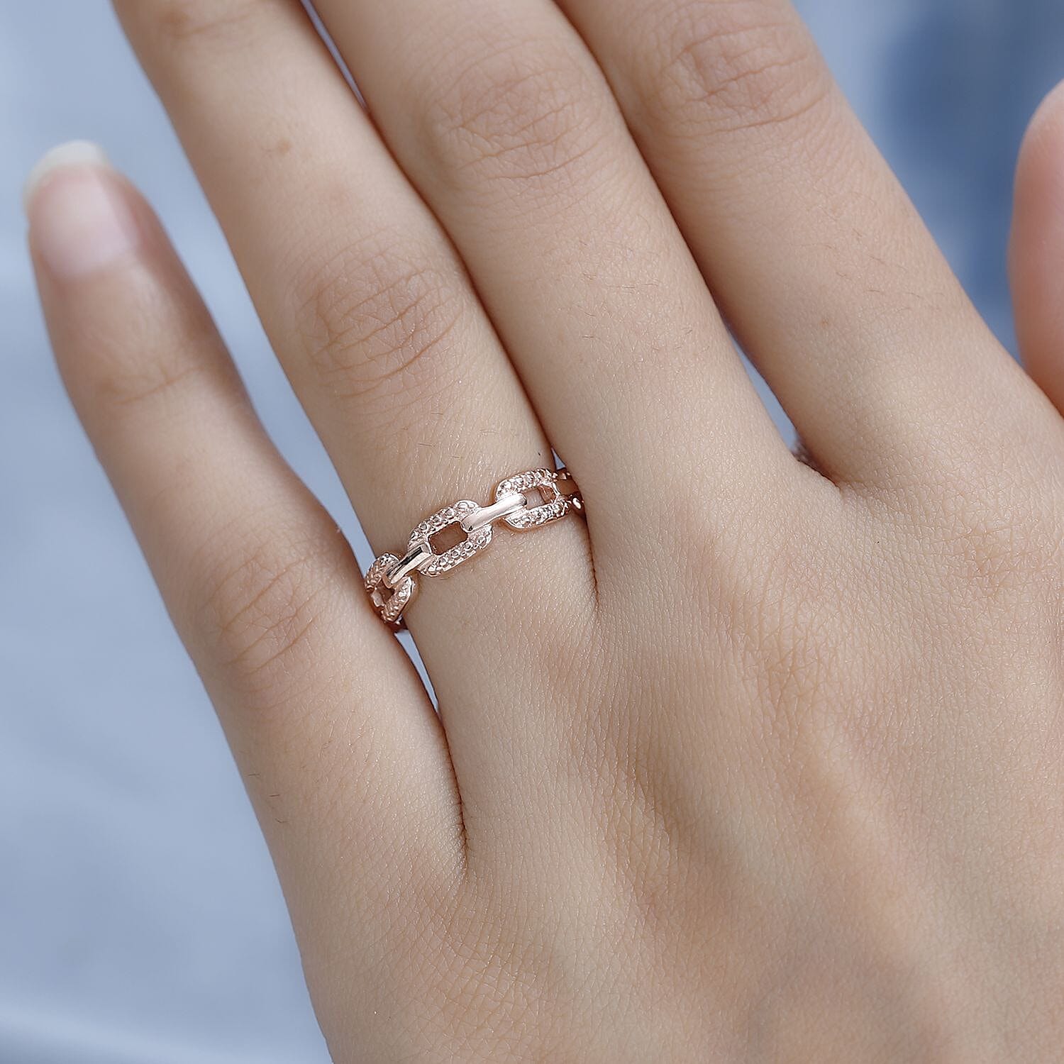 Diamond Link Band Ring in 18K Vermeil Rose Gold Plated Sterling Silver V32513161 5