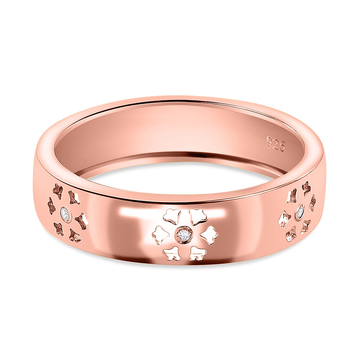 Diamond Floral Band Ring in 18K Vermeil Rose Gold Plated Sterling Silver 7665084 0
