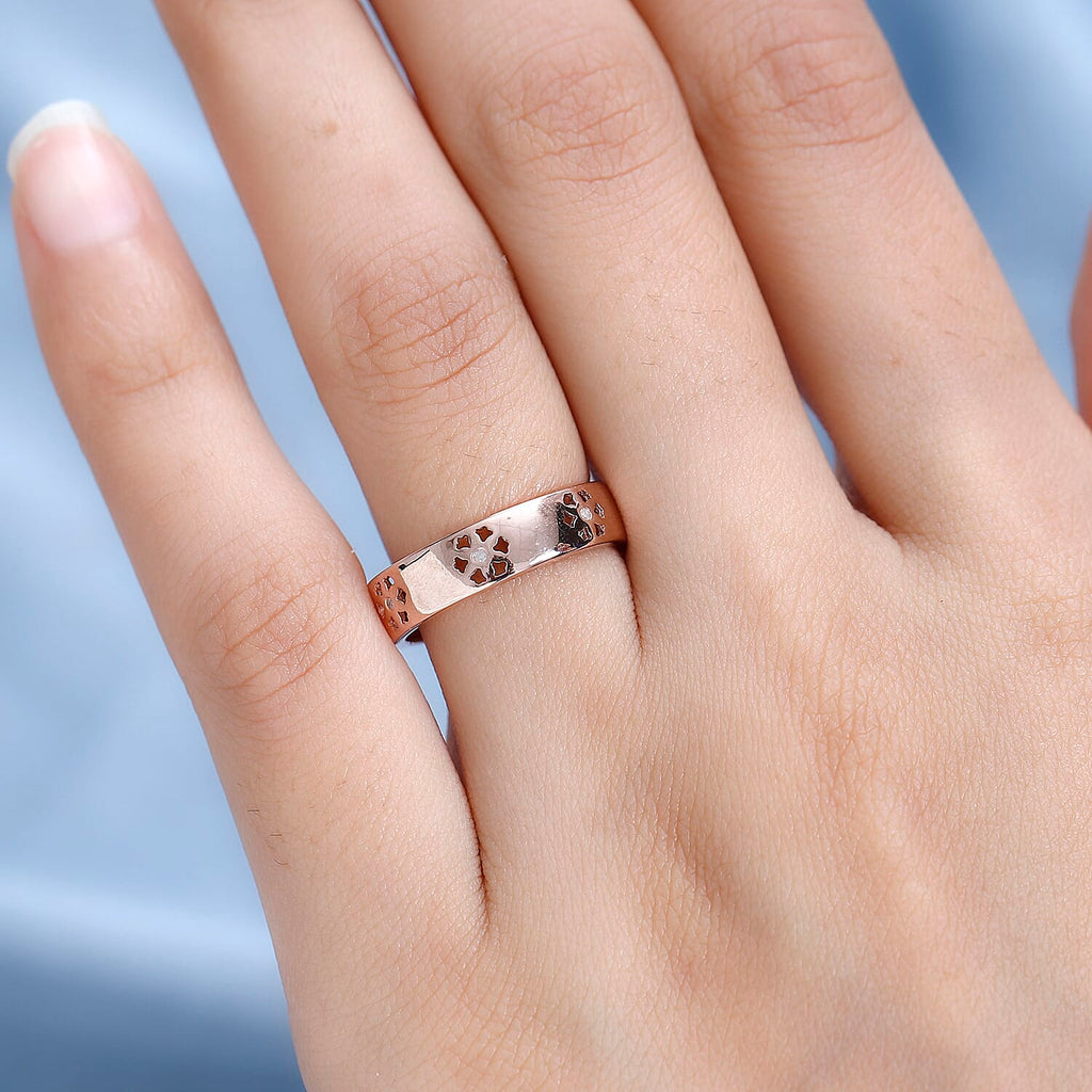 Diamond Floral Band Ring in 18K Vermeil Rose Gold Plated Sterling Silver