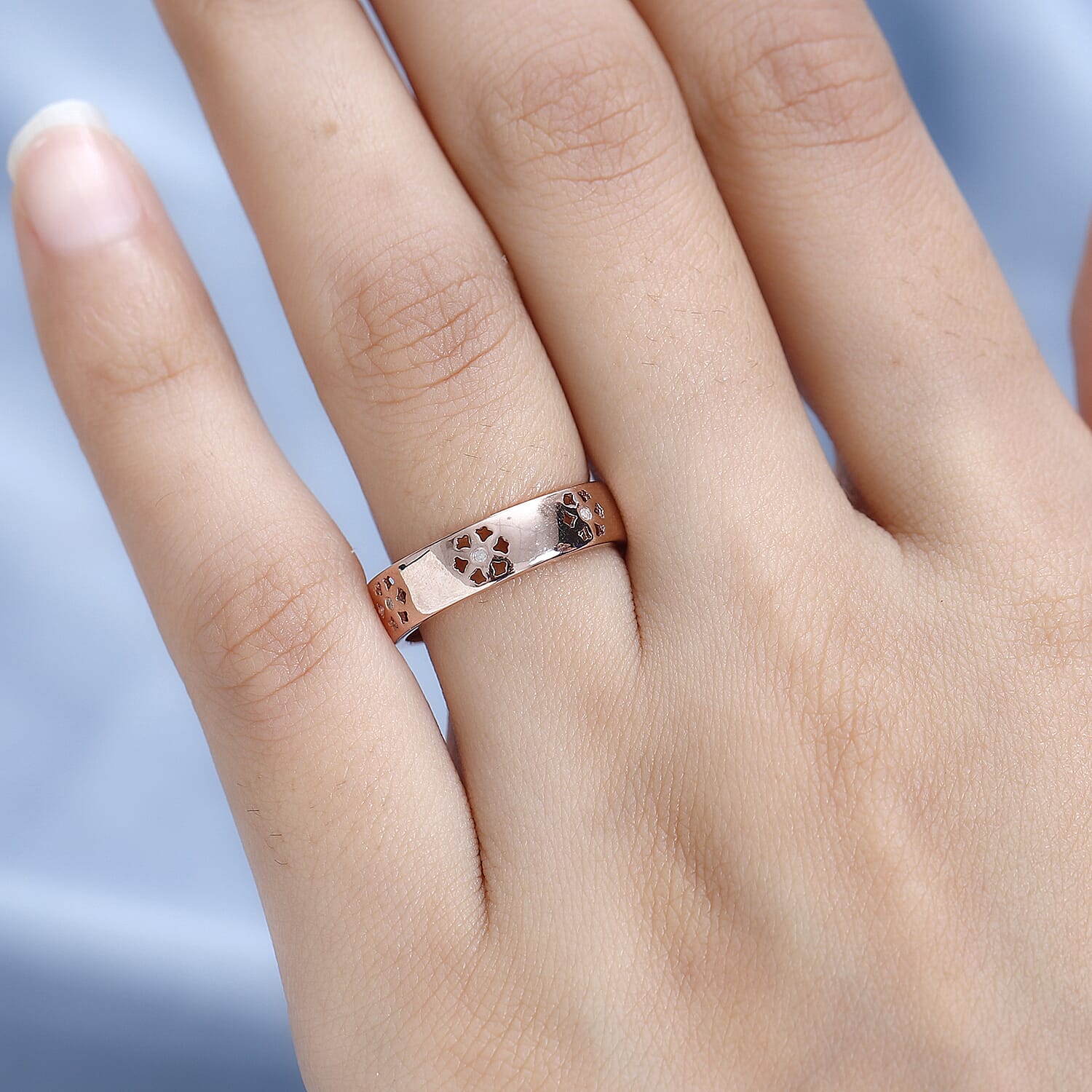 Diamond Floral Band Ring in 18K Vermeil Rose Gold Plated Sterling Silver 7665084 2