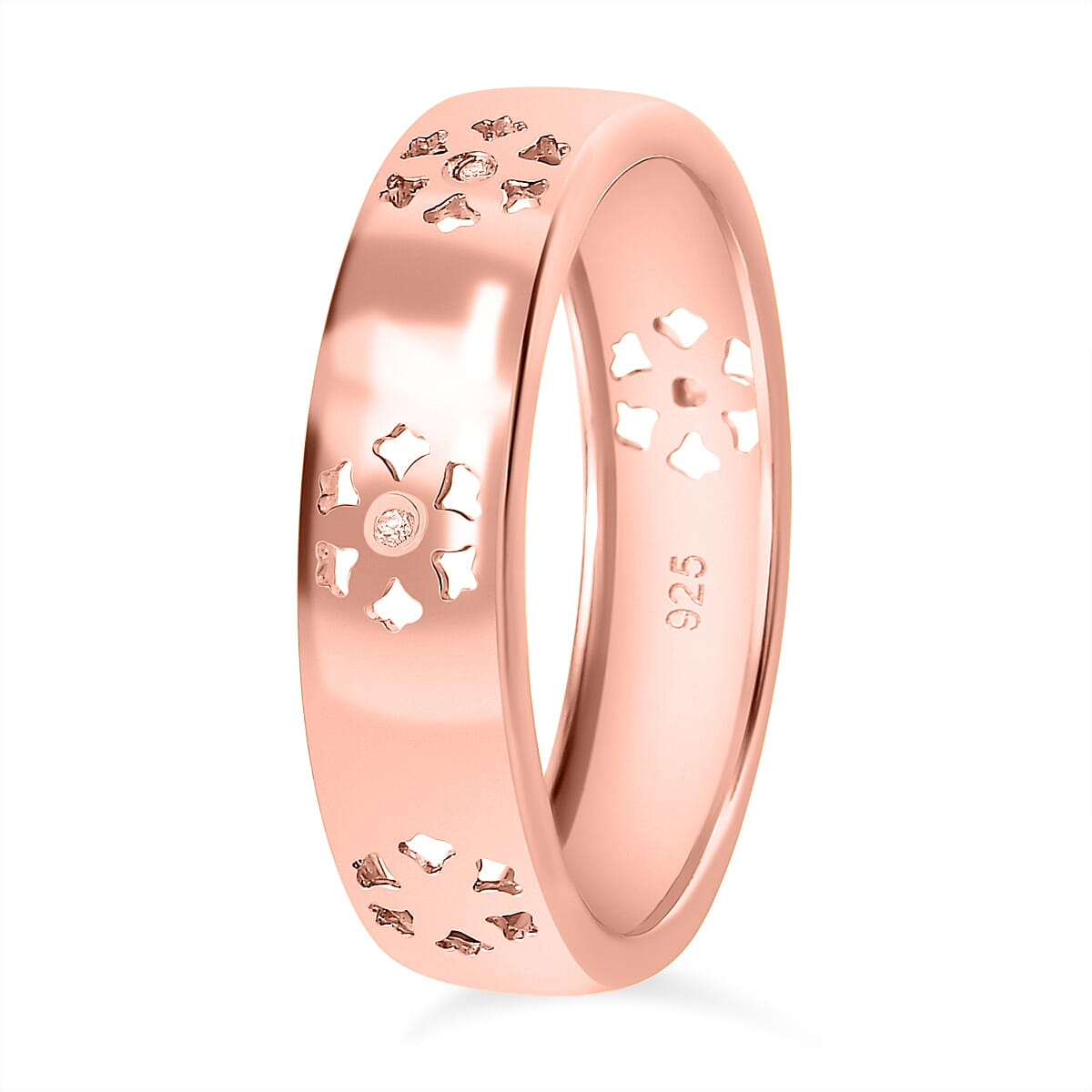 Diamond Floral Band Ring in 18K Vermeil Rose Gold Plated Sterling Silver 7665084 3