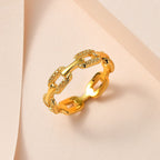 Diamond Link Band Ring in 18K Vermeil Yellow Gold Plated Sterling Silver