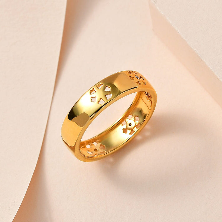 Diamond Floral Band Ring in 18K Vermeil Yellow Gold Plated Sterling Silver 7665097 2