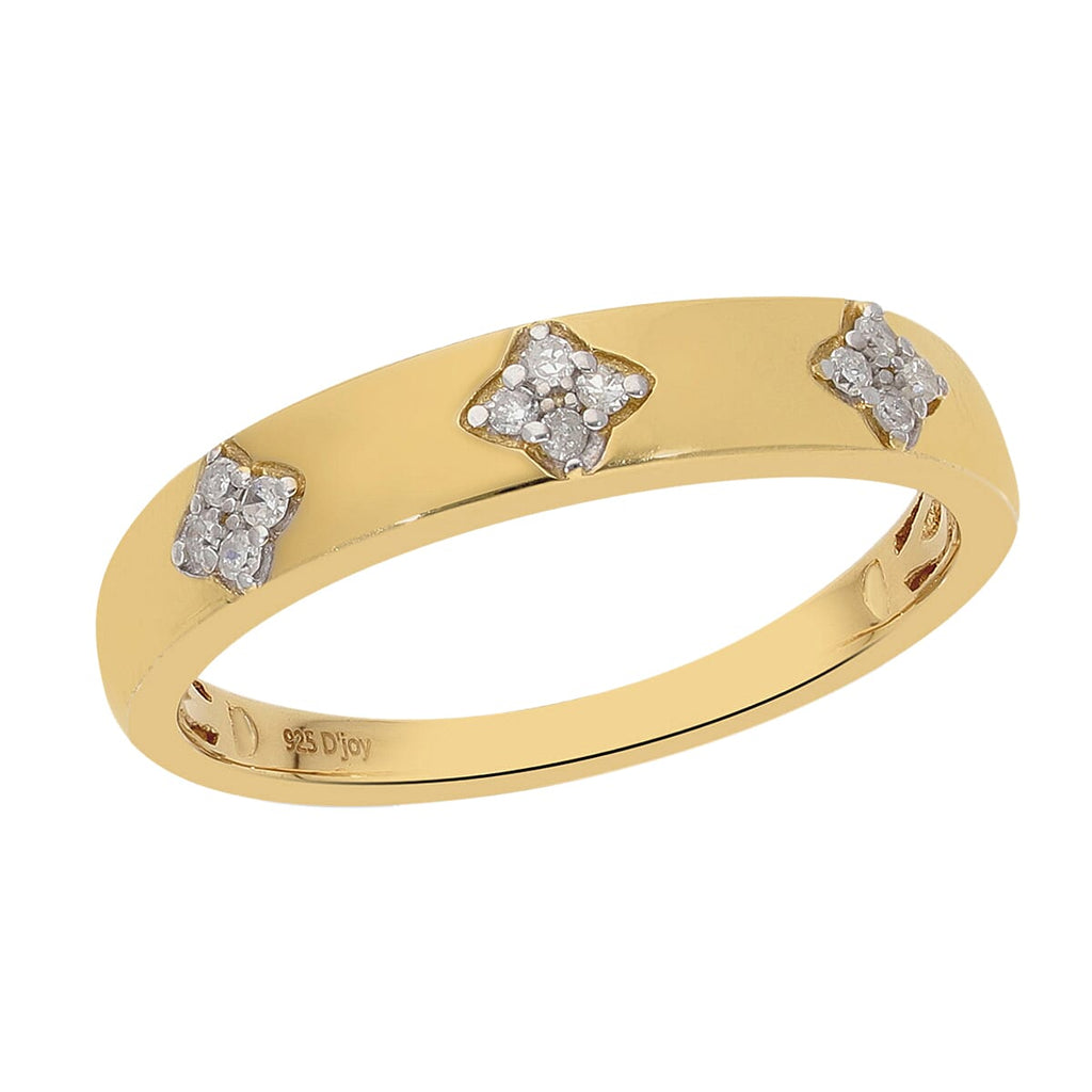 White Diamond Band Ring in Yellow Gold Vermeil Sterling Silver