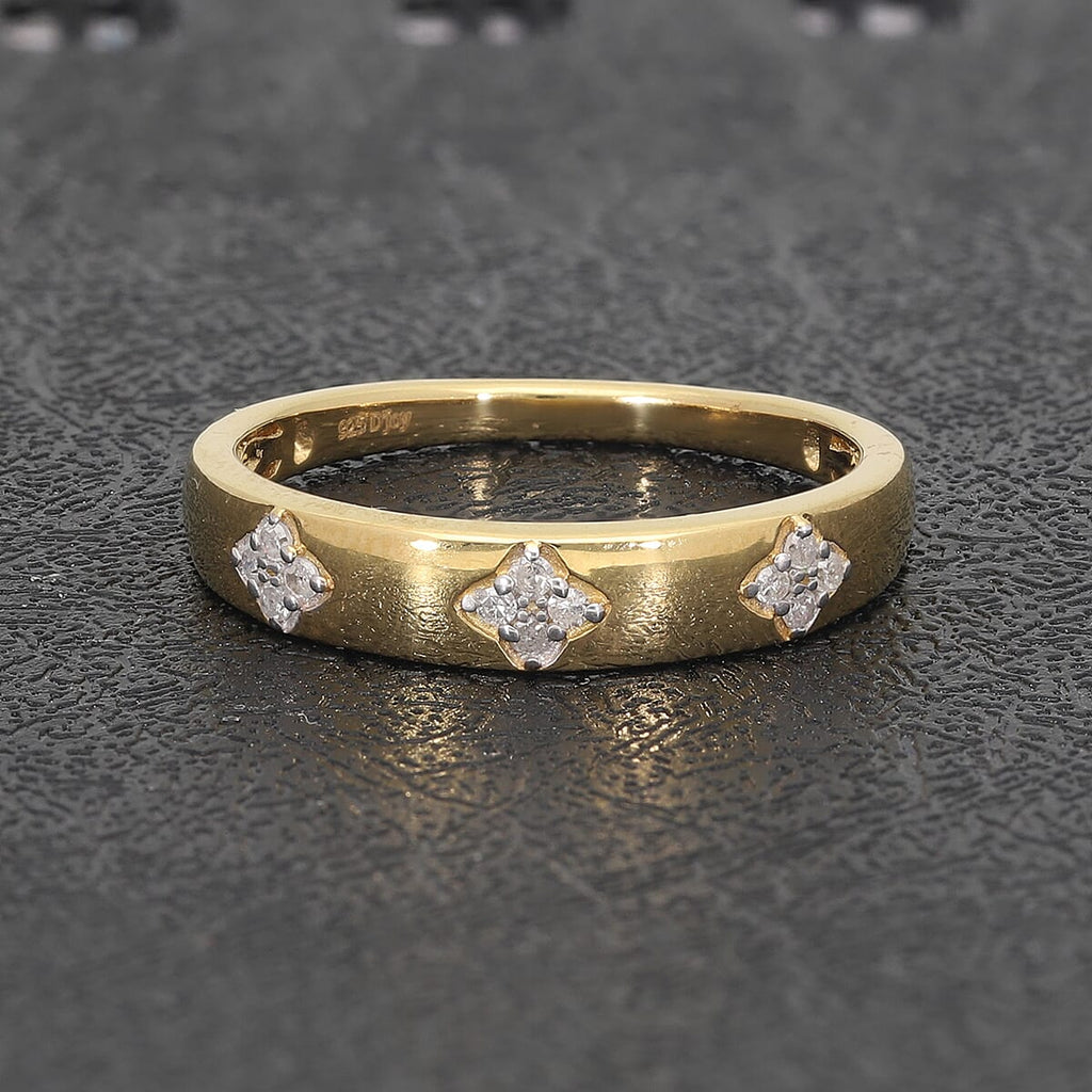 White Diamond Band Ring in Yellow Gold Vermeil Sterling Silver