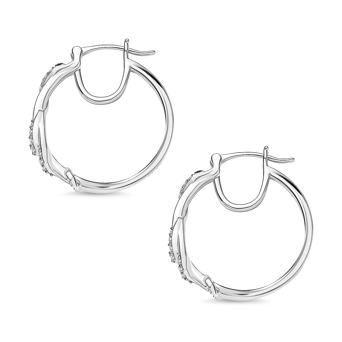 White Diamond, Black Diamond J Hoop Half Hoop Earring with Clasp in Rhodium Overlay Sterling Silver 0.50 Ct, Silver wt. 6.95 Gms. 8158959 4