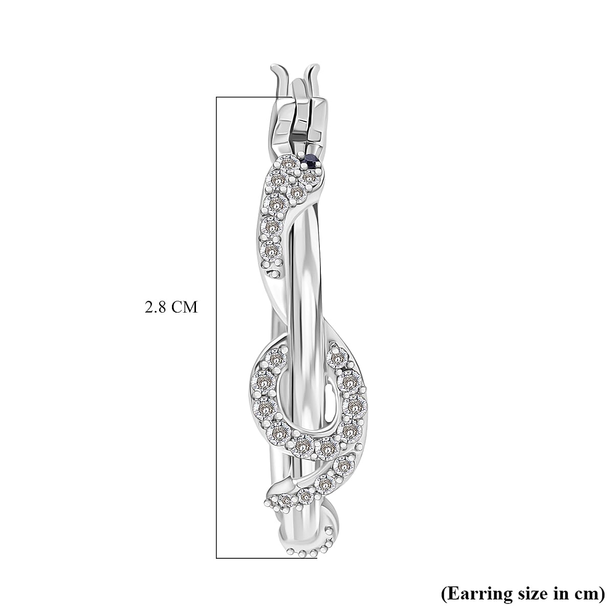 White Diamond, Black Diamond J Hoop Half Hoop Earring with Clasp in Rhodium Overlay Sterling Silver 0.50 Ct, Silver wt. 6.95 Gms. 8158959 5