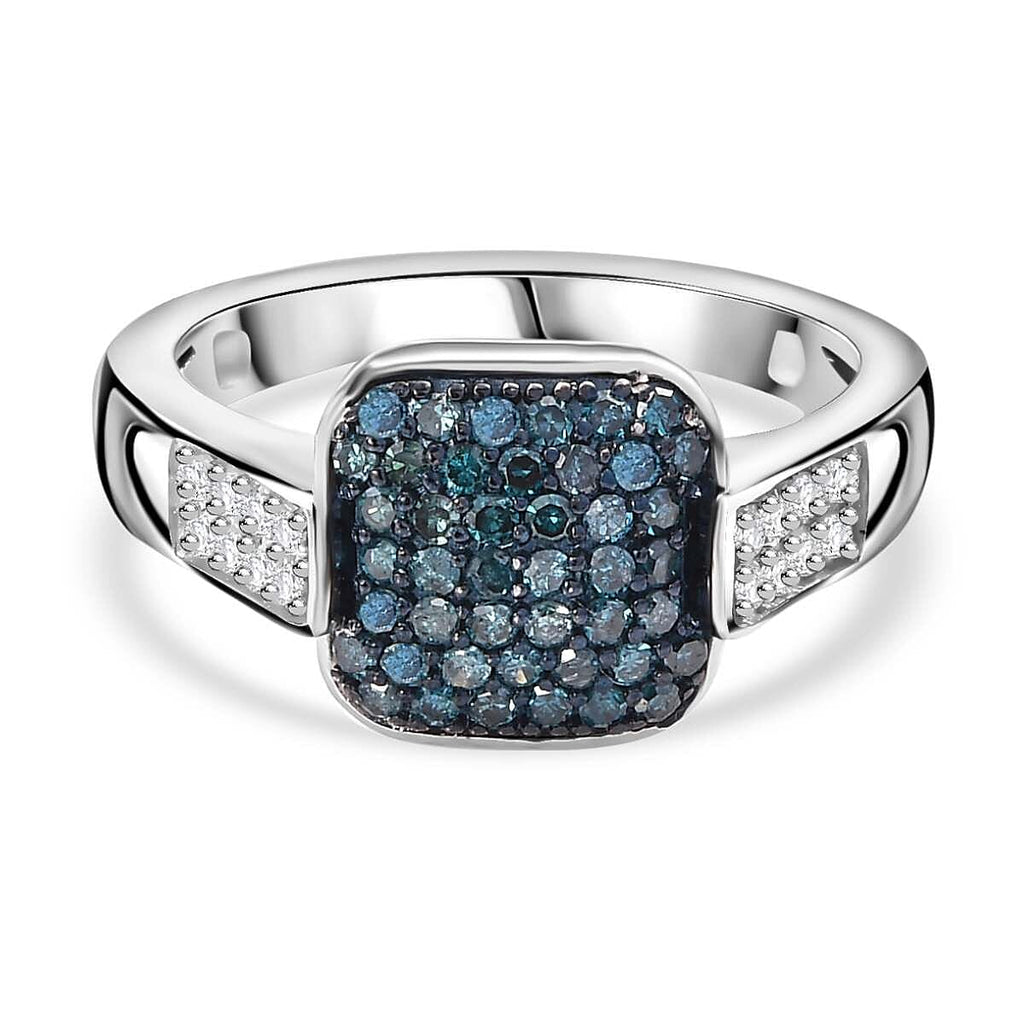 Close Out Deal-  Blue Diamond and White Diamond Ring in rhodium Sterling Silver 0.50 ct