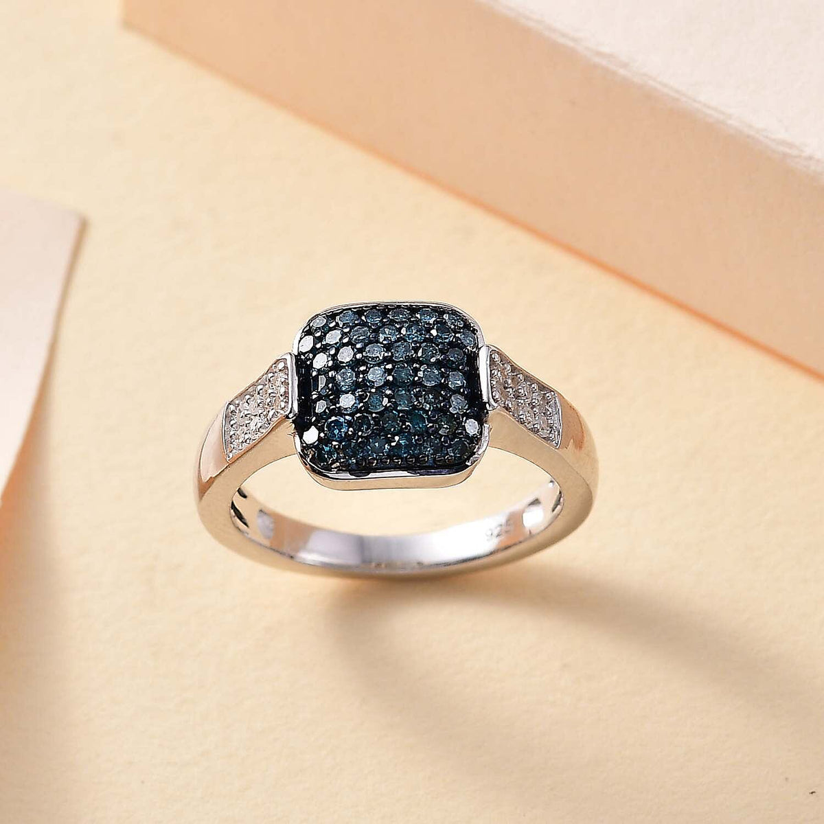 Close Out Deal-  Blue Diamond and White Diamond Cluster Ring in Rhodium Overlay Sterling Silver 0.50 ct 7897647 2