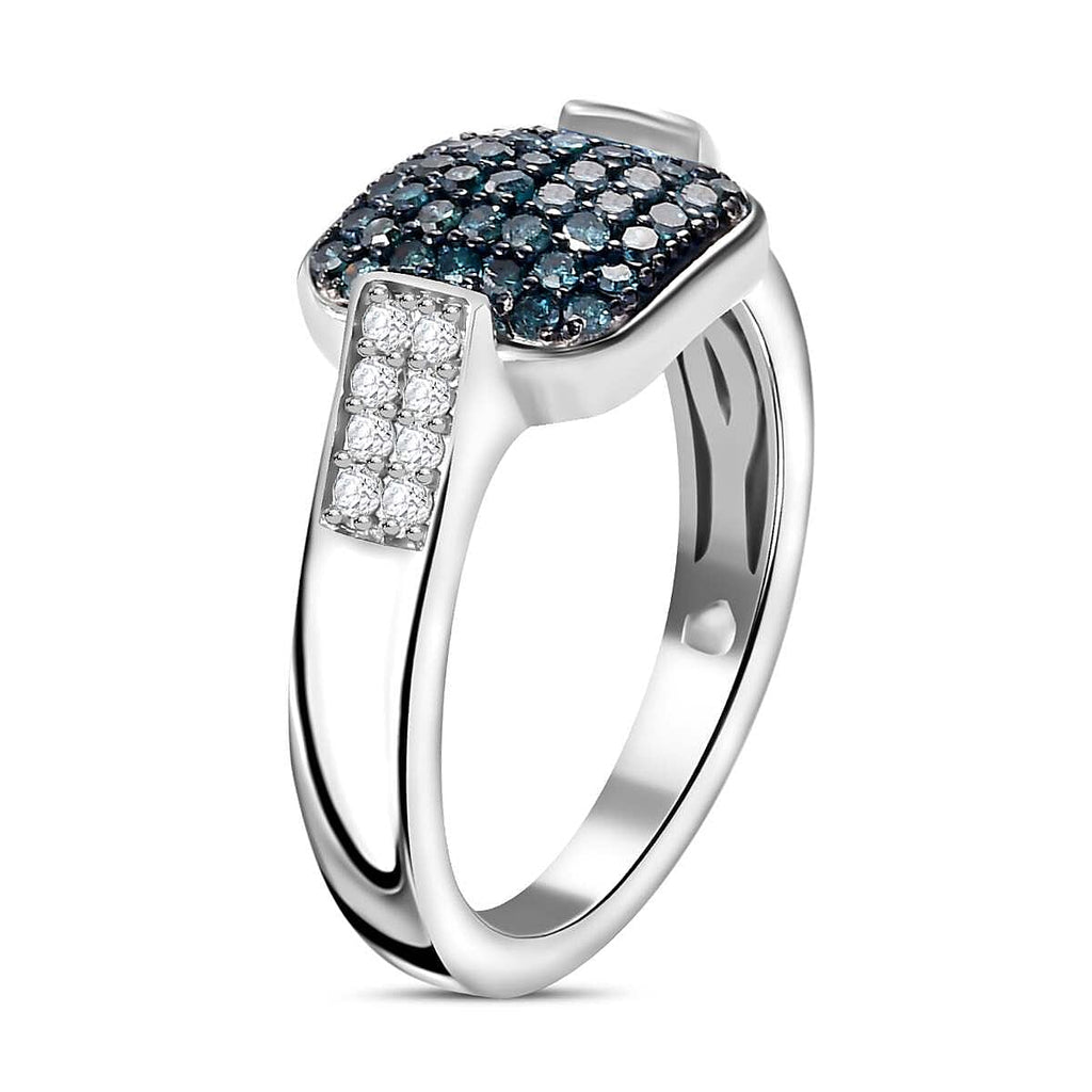 Close Out Deal-  Blue Diamond and White Diamond Ring in rhodium Sterling Silver 0.50 ct